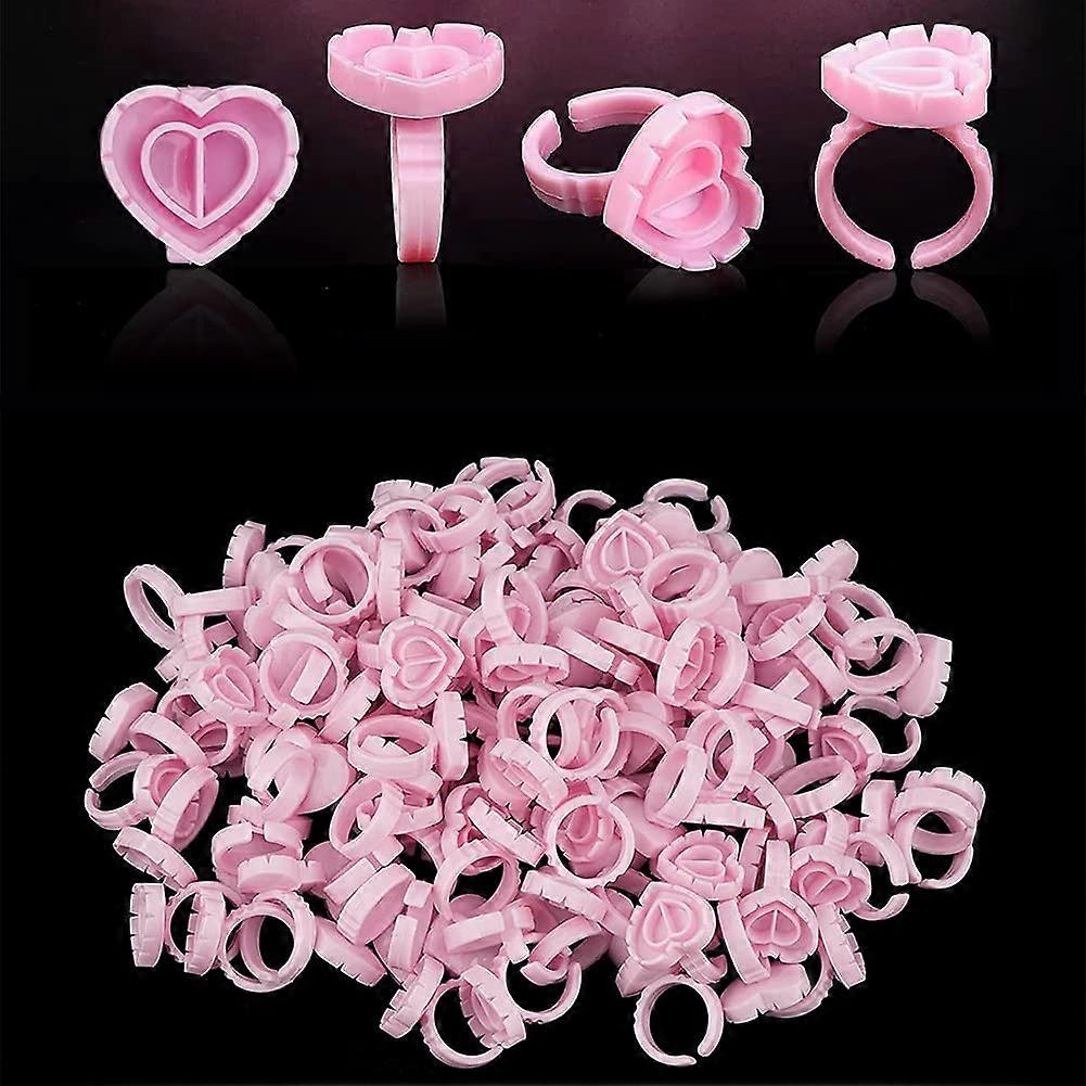 Eyelash Extension Glue Ring 100pcs HeartShaped Disposable PP VShaped Lash Glue Cup Adjustable