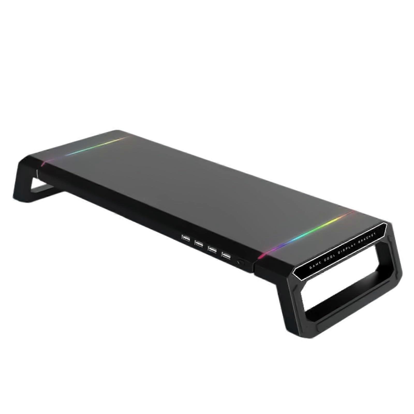 Monitor Stand with USB Hub and LED Light, Adjustable Riser with Storage Drawer and Phone Holder, Black