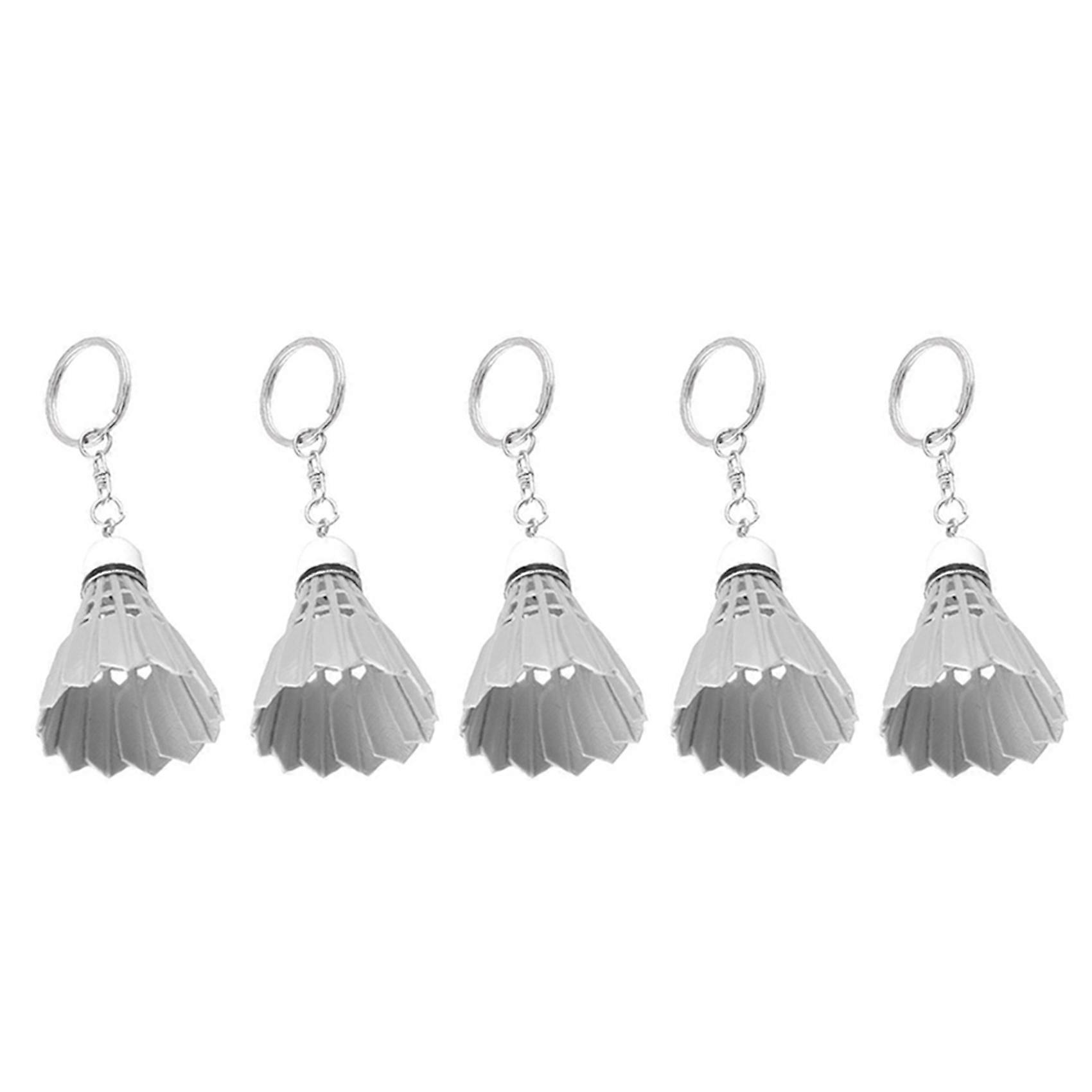 5X Keychain Handbag Split Ring Plastic Key Ring Badminton Decoration White