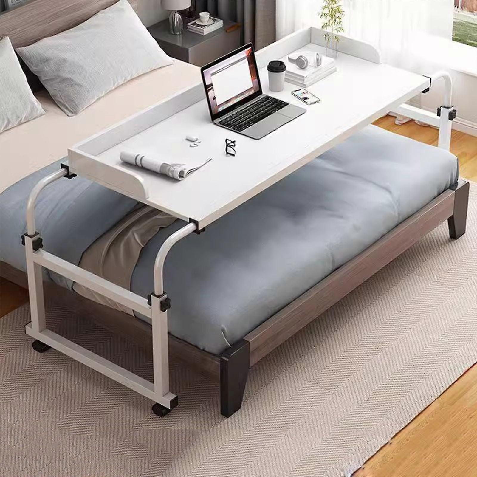 Overbed Table with Wheels Adjustable Height Rolling Bed Desk White MultiFunctional Laptop Stand