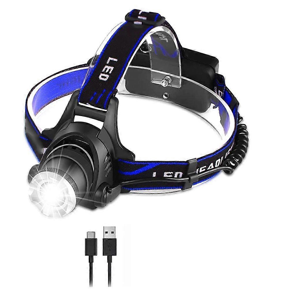 LED Rechargeable Headlamp 3 Lighting Modes Telescopic Zoom Flashlight Super Bright Lights for Camping
