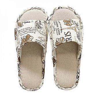 Women's Open Toe Cotton & Linen Slippers, Comfy Indoor/Outdoor House Shoes with Arch Support, Skidproof Sole – Size 6-10, Floral Design