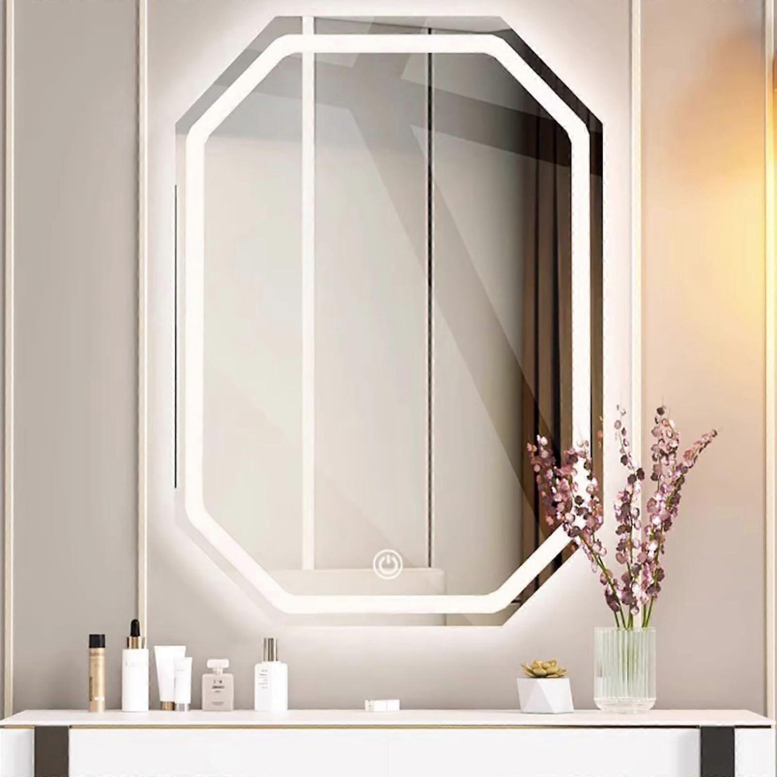 LED Bathroom Mirror 60x80cm Irregular Rectangular Vanity Wall Mirror with Touch Control and Dimmable Lighting