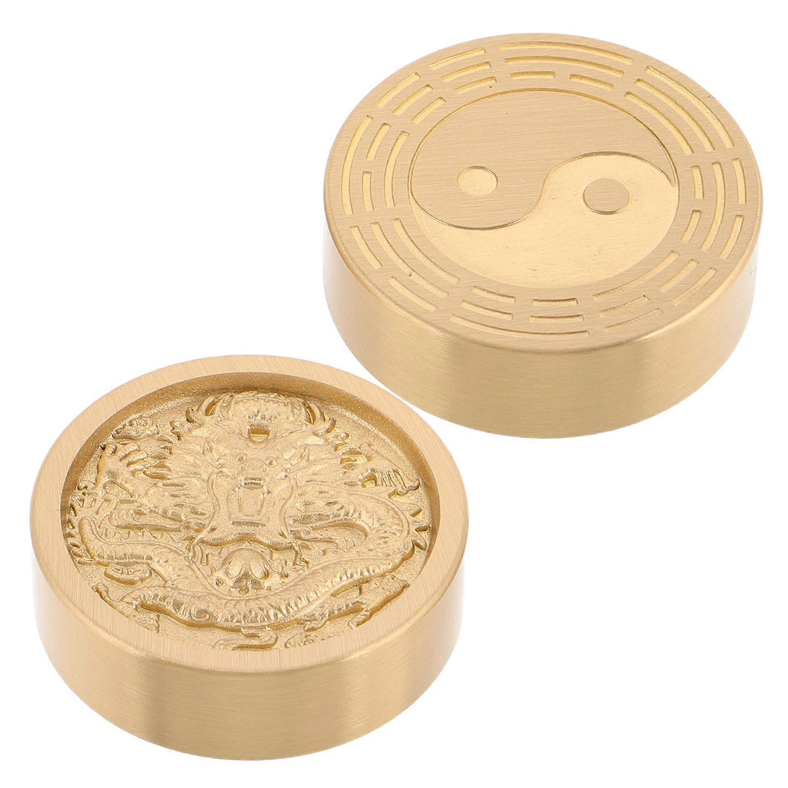 Chinese Calligraphy Brass Paperweight 2Pcs Solid Round Decorative Weights