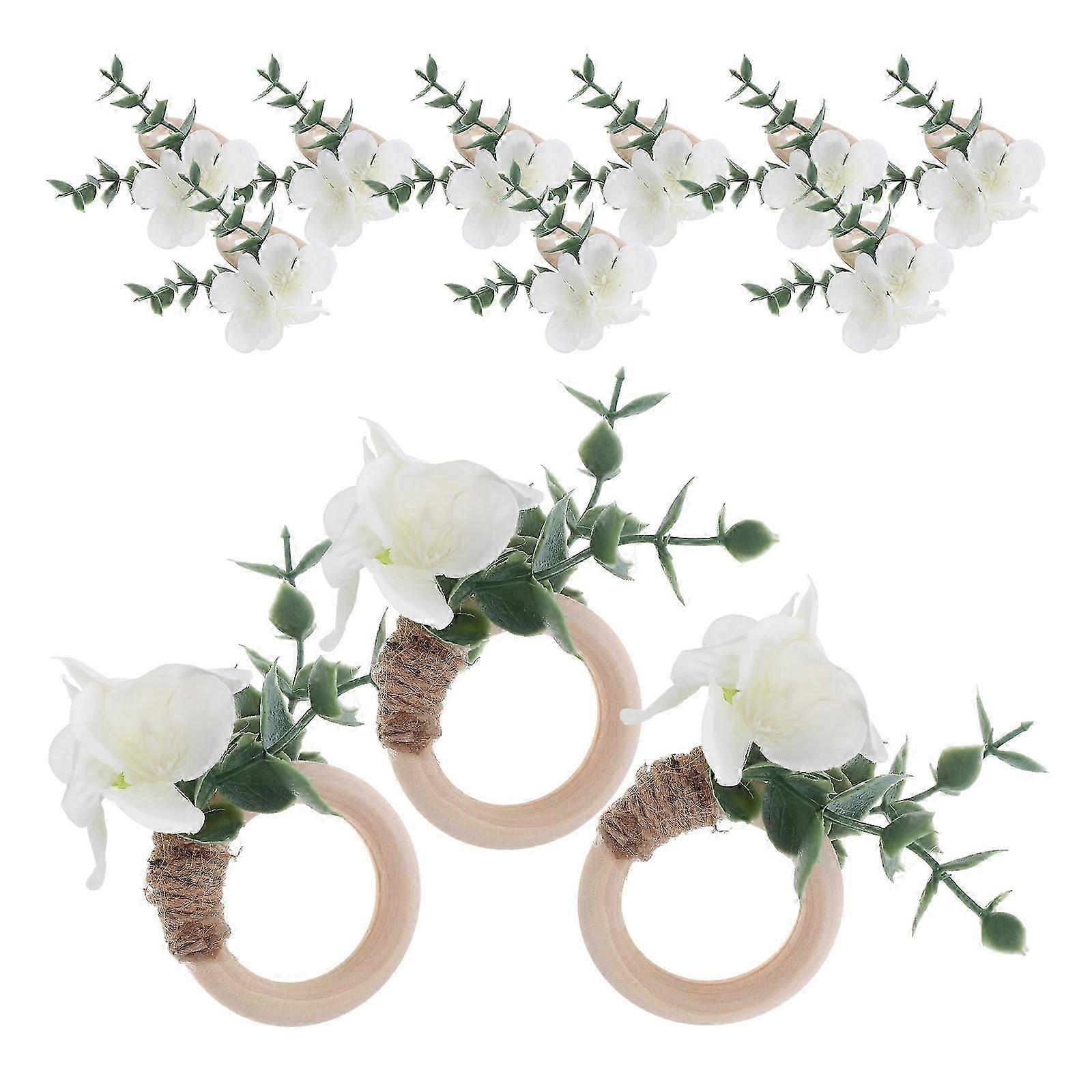12Pcs Rustic Napkin Rings with Eucalyptus Leaves for Table Decor