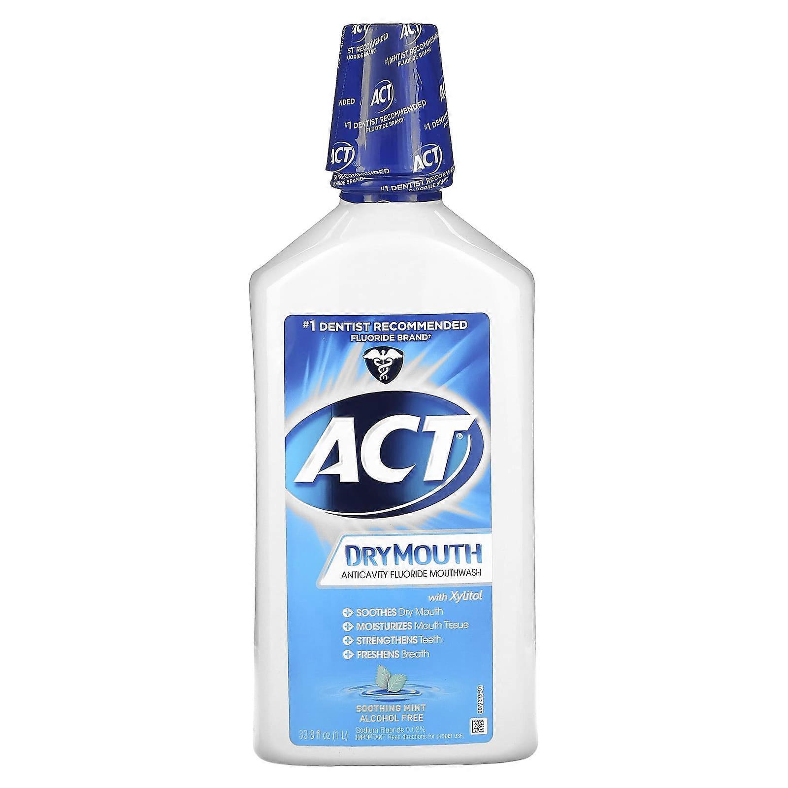 ACT, Dry Mouth Anticavity Fluoride Mouthwash with Xylitol, Alcohol Free, Soothing Mint, 33.8 fl oz (