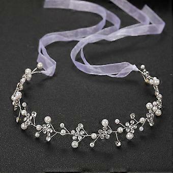 Tiara de cabelo feminina artesanal, delicada e com amarração em cadarço, com corrente macia, ideal para casamentos e bailes de máscaras.