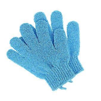1 Pair Bath Exfoliating Glove Five Fingers Body Scrub Gloves Bath Shower Sauna Scrubber Mitt for Men Women (Blue)