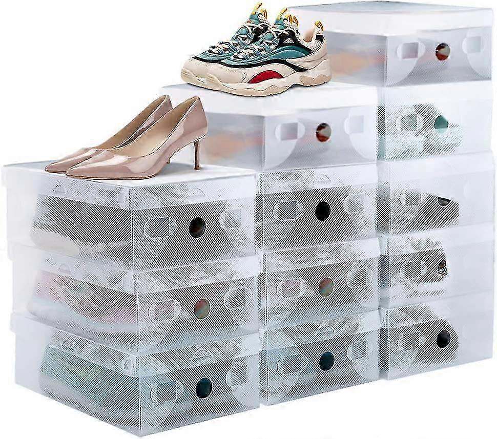 16Pcs Stackable Shoe Box Storage Clear Solid Breathable Plastic Shoe Box with Front Door 28 * 18 * 9