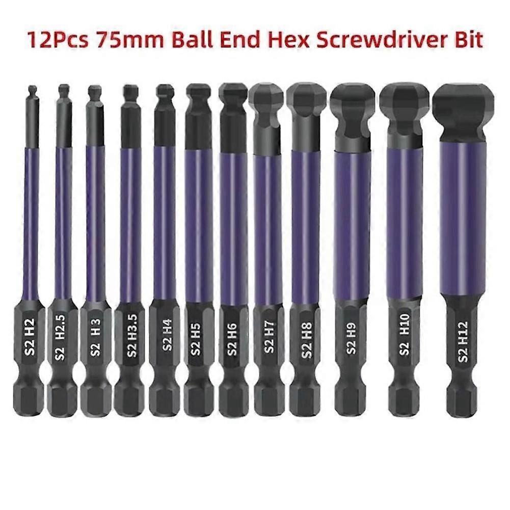 13Pcs Ball End Hex Bit 75mm 1/4 Inch Hex Shank with Double-Ended Socket Hexagonal Drill Bit Ball Head Screwdriver Bit