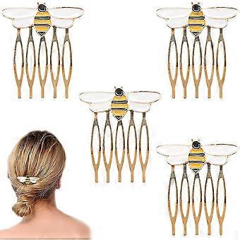 4 pcs bee comb hair side combs hair comb hairpin clip enamel hair accessories for women girls(gold)