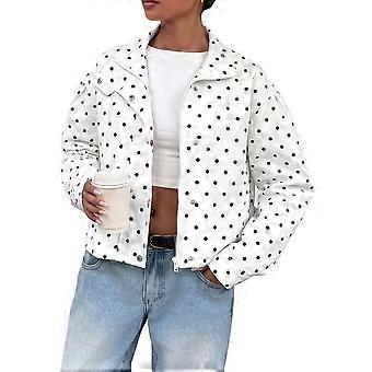 Women'S Loose Long Sleeve Polka Dot Snap Front Button Casual Cardigan Jacket White XL