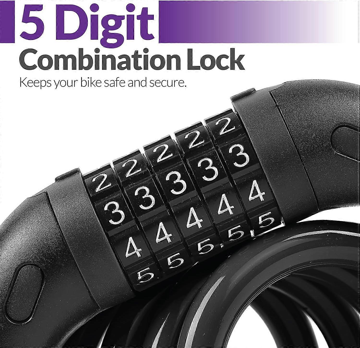 5-Digit Self-Coiling Combination Bike Lock, 6ft
