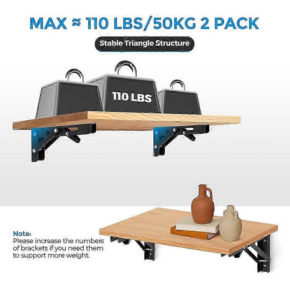 6 Inch Folding Shelf Brackets, 2 Pack Wall-Mounted Brackets, Space-Saving DIY Foldable Shelf compatible with Tables
