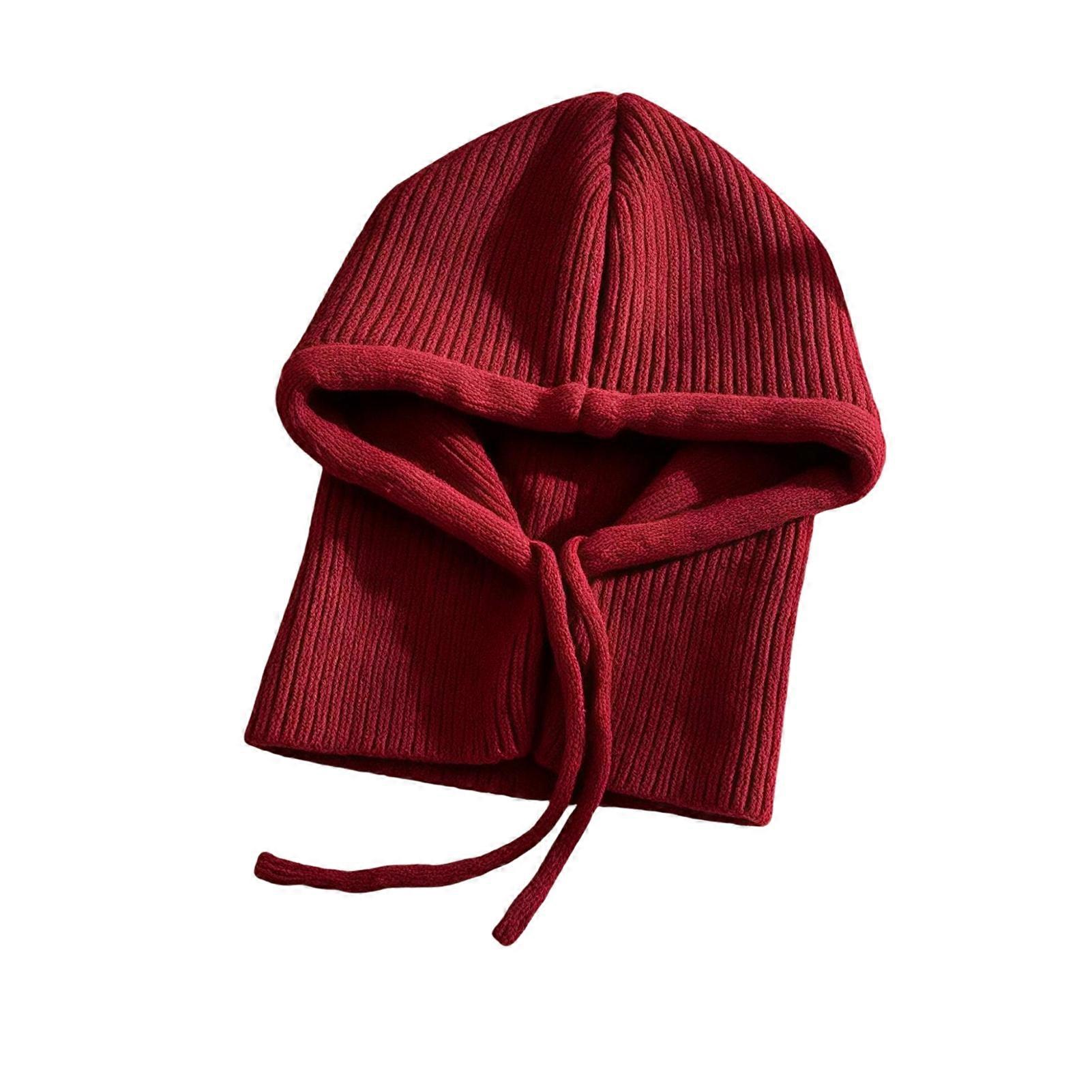 Knitted Balaclava Cap, Winter Warm Windproof Woolen Hat Adjustable Drawstring