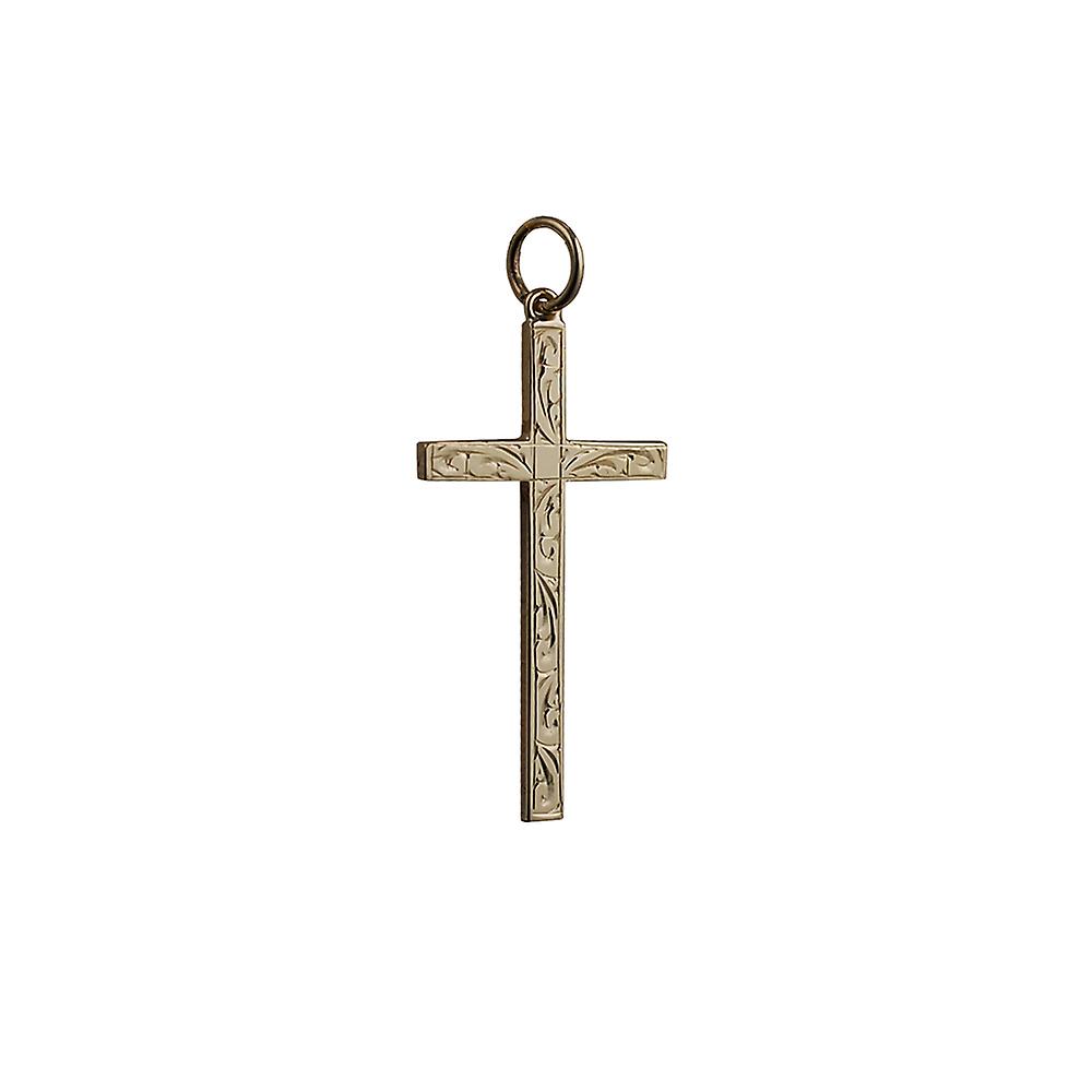 9ct Gold 30x17mm hand engraved solid block Cross