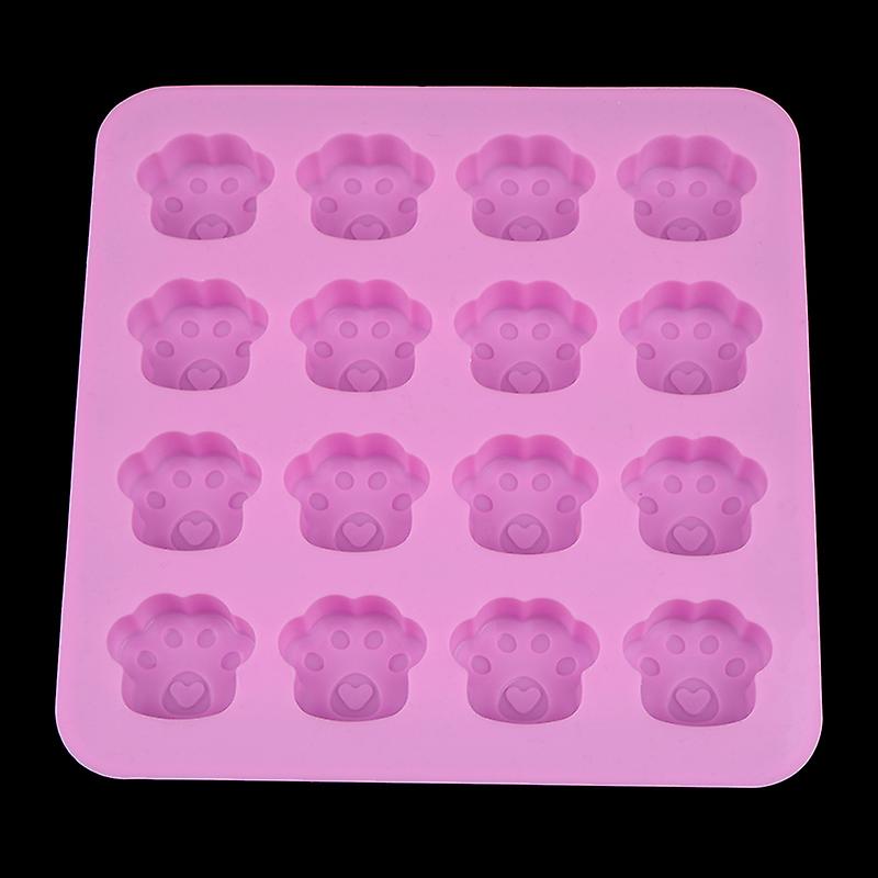 16 Holes Cute Pet Cat Dog Paws Silicone Mold Cookie Mould Diy Cake Decorative Color Random