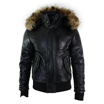 Veste En Cuir Véritable Avec Fourrure Véritable - Marque Maya Für - Neuf Sans étiquettes