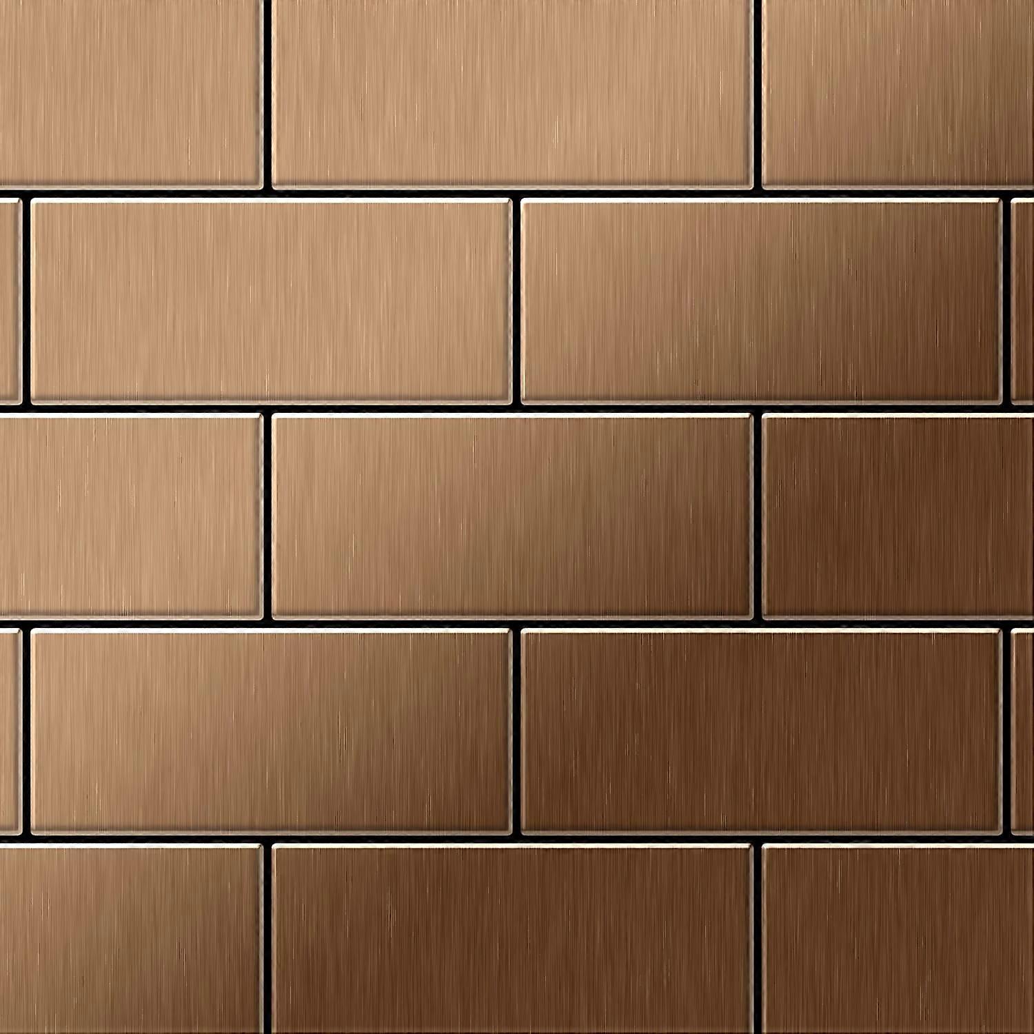 Mosaik Fliese massiv Metall Titan gebürstet in kupfer 1,6mm stark ALLOY Subway-Ti-AB 0,58 m2
