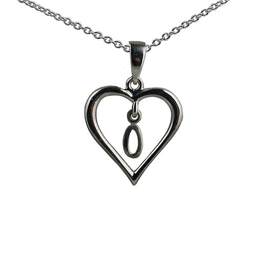 Silver 18x18mm initial O in a heart Pendant with a rolo Chain 20 inches