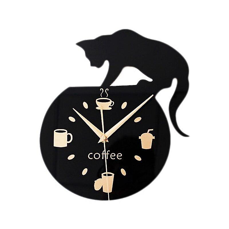 Diy Digital Wall Clock 3d Sticker Cute Kitten Wall Clock Cof