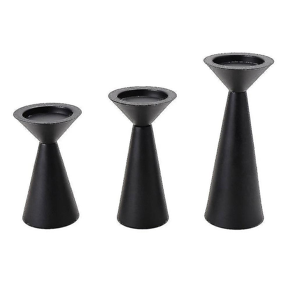 Black Candle Holders Set Of 3 - Metal Candle Holders For Pillar Candles - Candle Holders For Table