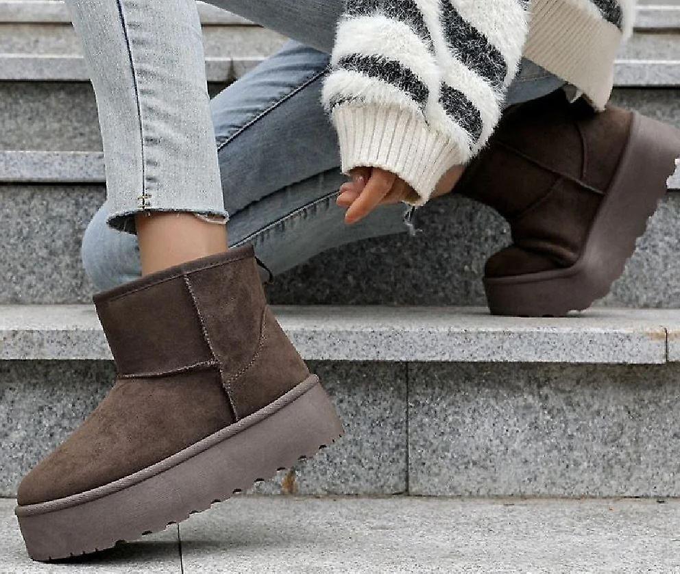 H.O.S Classic Brown Platform Womens Fur Foderato Stivaletti Foderati