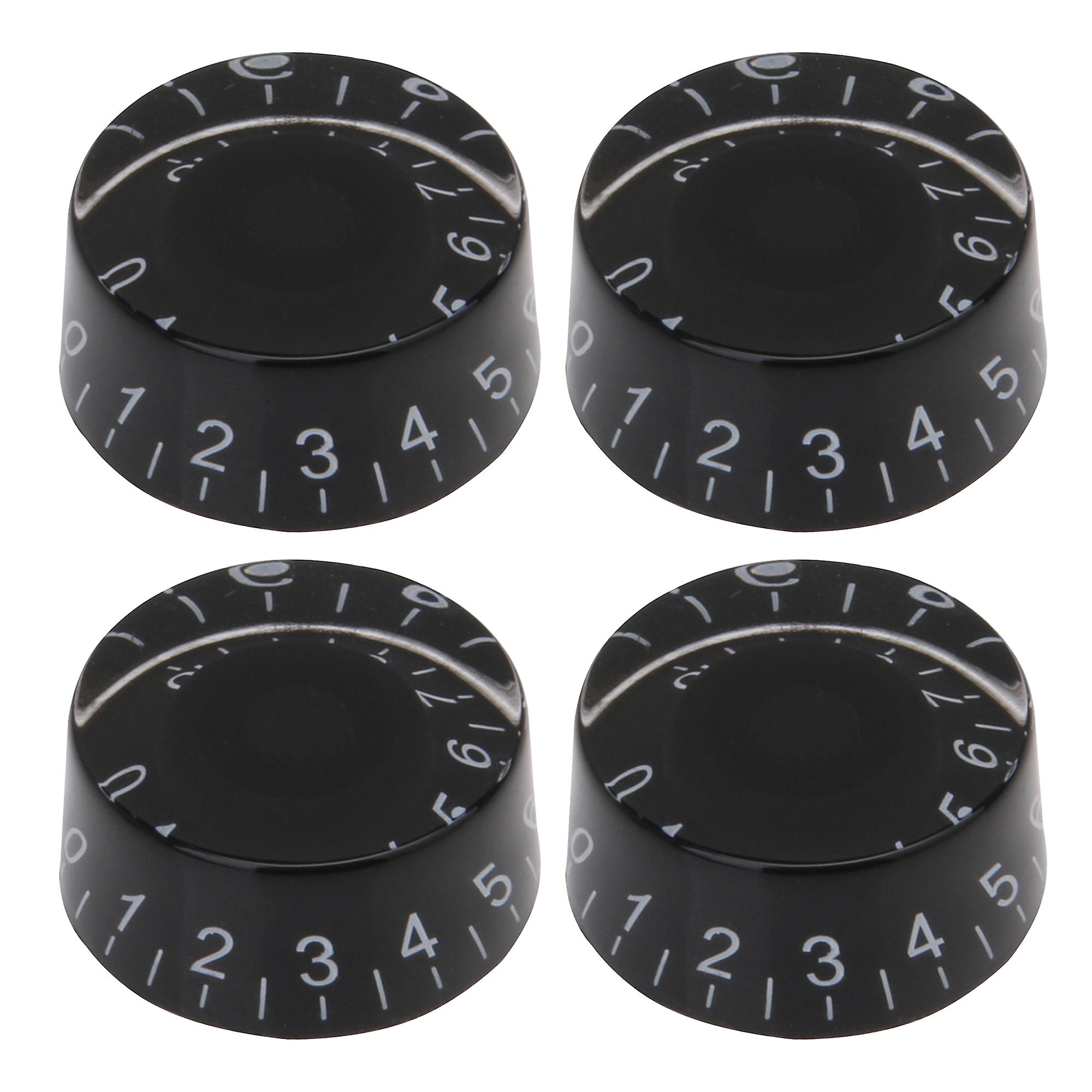 NEW 4pcs BLACK SPEED KNOBS FOR ELECTRIC GUITAR WHITE NUMERALS