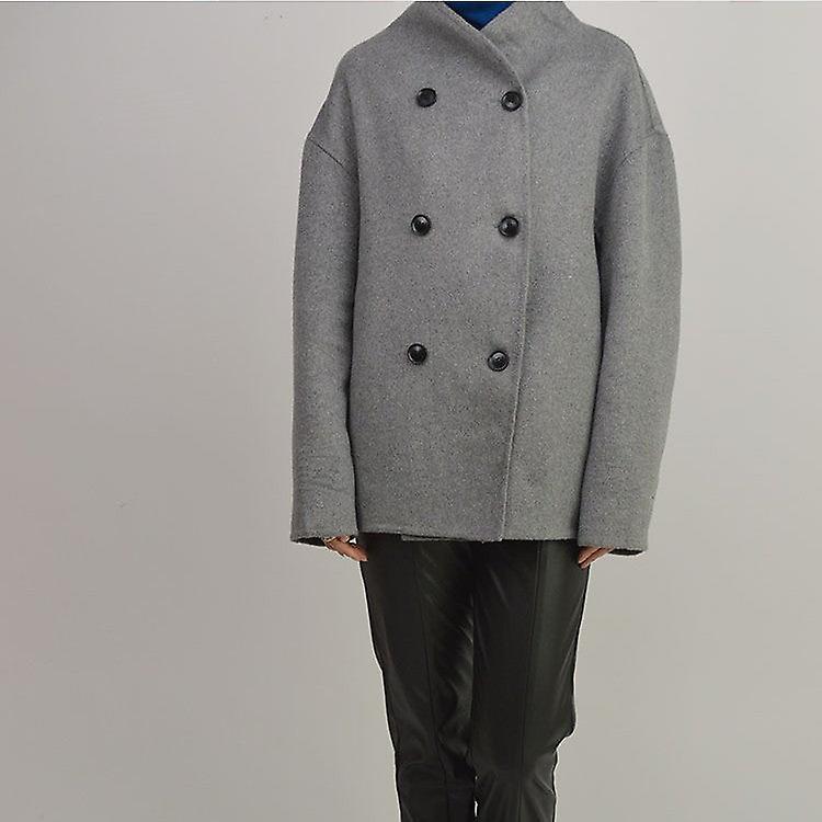 Small Stand Collar Wool Short Gray Coat