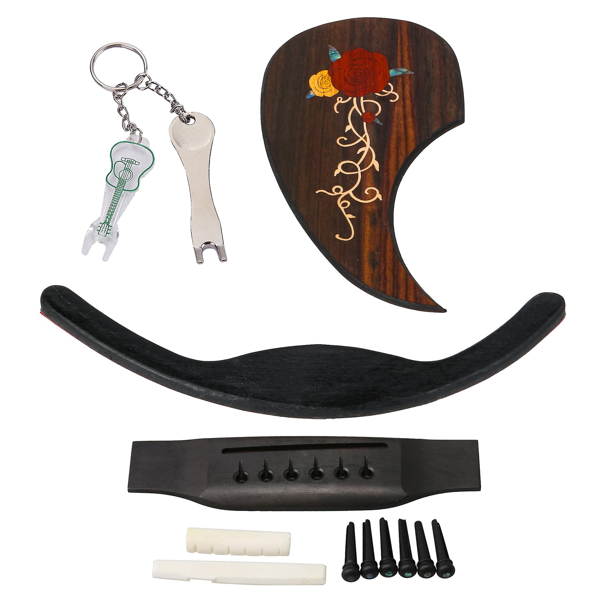 Guitar Bridge Nut & Saddle w/ Pickguard & Ebony Arm Rest Replacement Kit