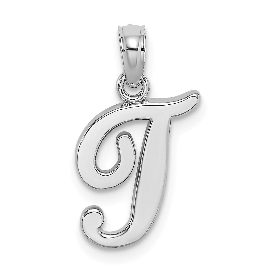10k Weißgold T Script Buchstabe Name Personalisiertes Monogramm Initial High Polish Charm Anhänger Halskette für Frauen