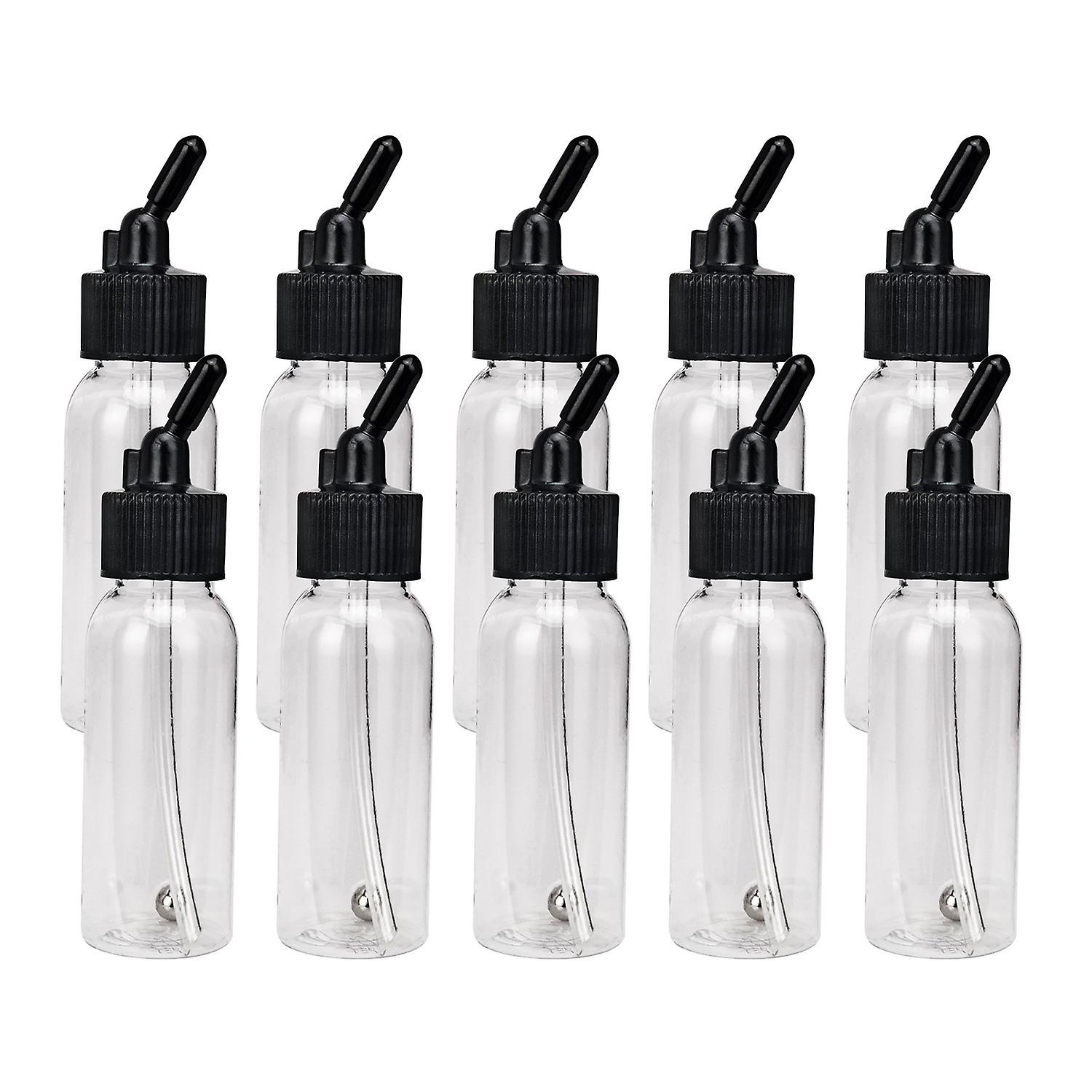Box of 10-each 1.2-Ounce(35cc) Airbrush Paint Bottles Jars Pots with Lid Adapter Cap Dual-Action Sip