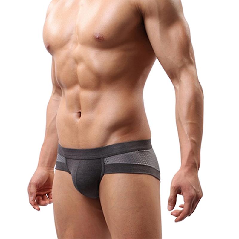 Men\'s Sexy Mesh Modal Triangle Underwear Breathable Solid Briefs Underpants
