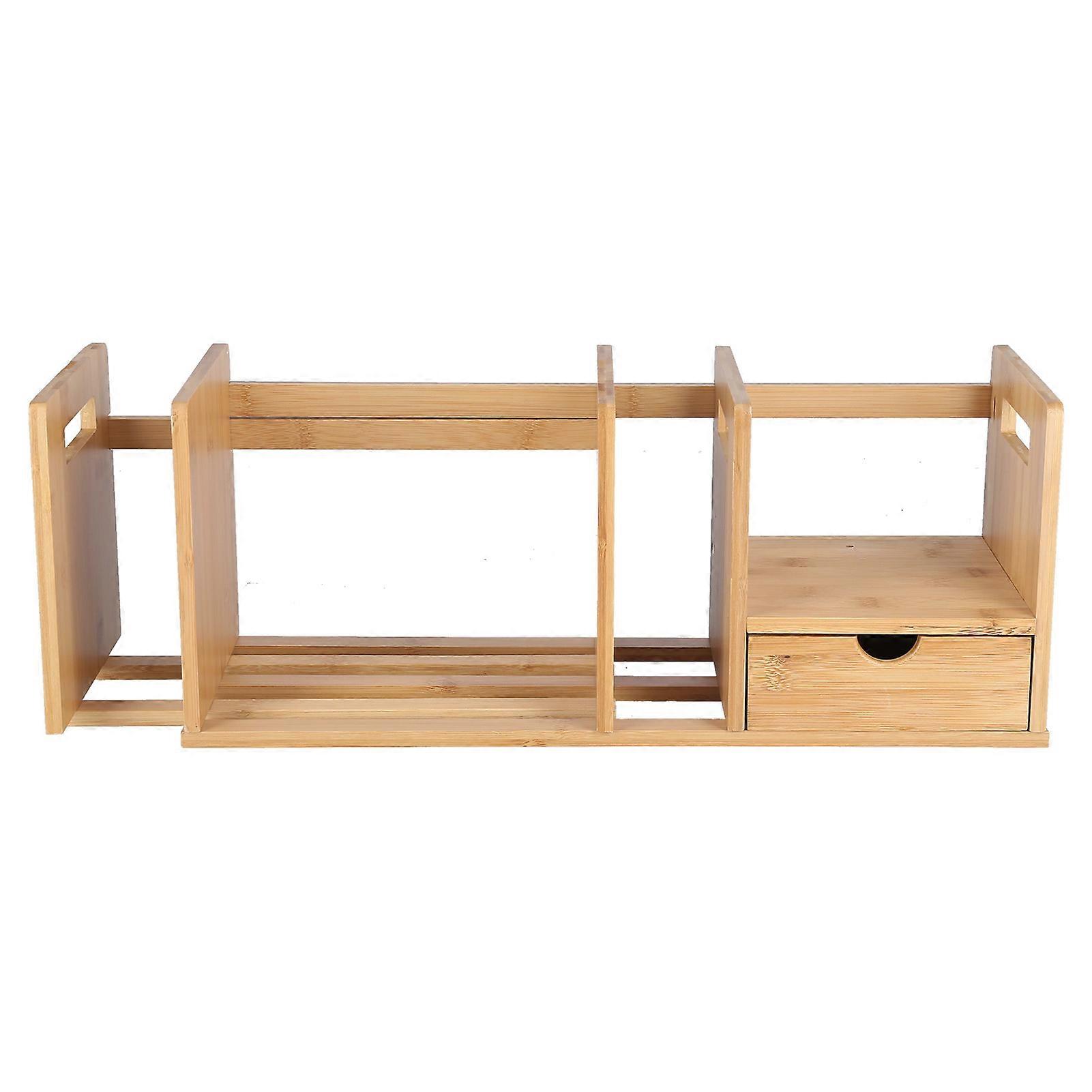 Bamboo Desktop Bookshelf Extendable Adjustable Desk Organizer Shelf Storage Rack with Drawer for Home Office