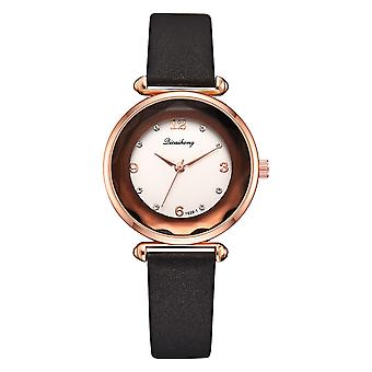 Montre à quartz en cuir PU avec cadre en or rose avec montre-bracelet femme strass (noir)