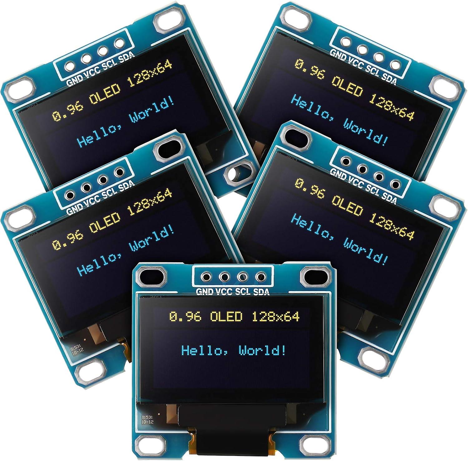 5 Peças 0,96 polegadas módulo OLED 12864 128x64 auto-luminoso Display Board serial IIC I2C Driver compatível com Arduino Raspberry PI (azul e amarelo)