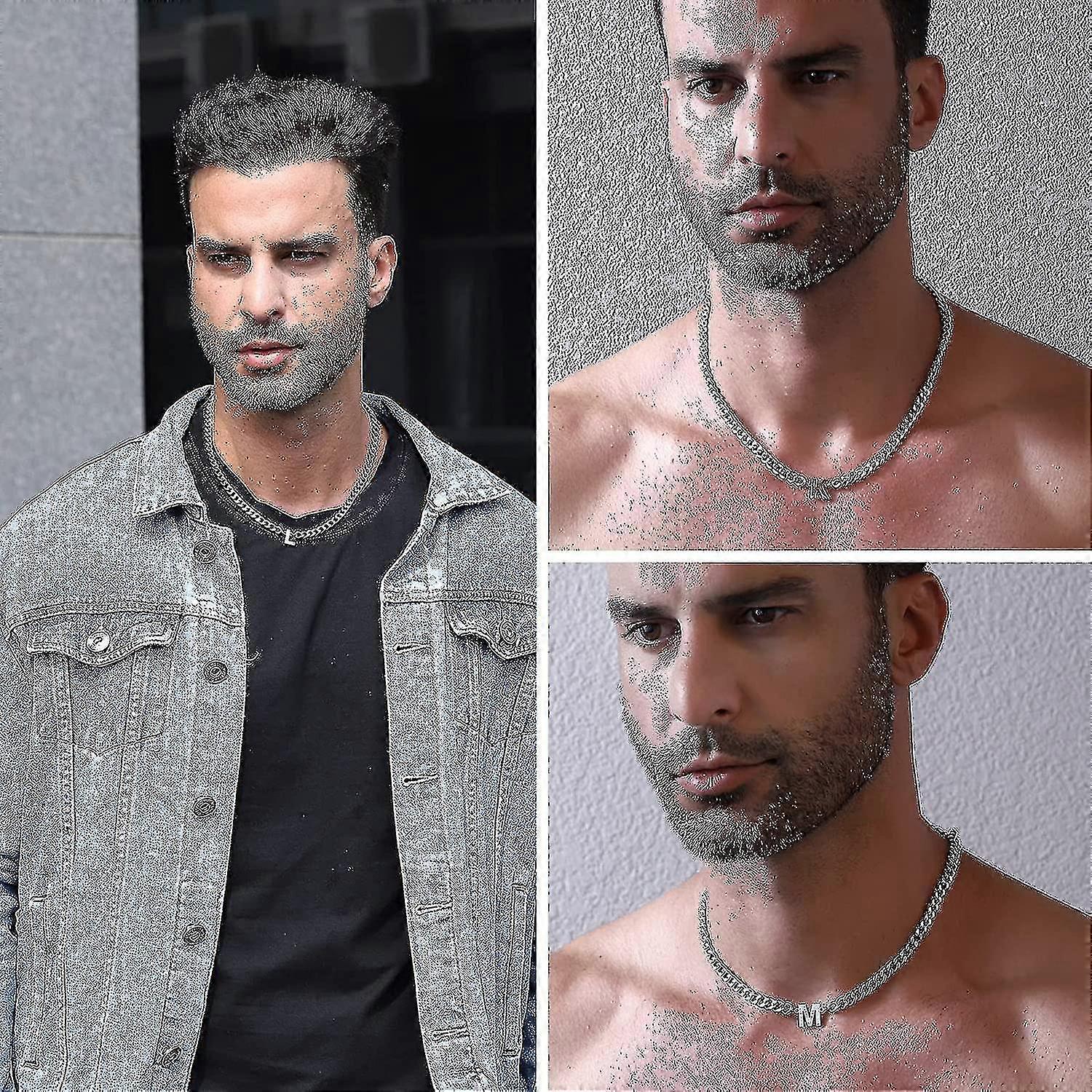 Collana con ciondolo con lettera iniziale Collana in acciaio inossidabile con catena cubana dorata AZ Nome dell'alfabeto Gioielli per uomo Donna Regalo