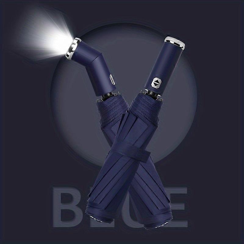 Fully Automatic Folding Umbrella Adjustable Rotating LED Flashlight Umbrella 10 Three Folding Anti-Wind Car Business Umbrella