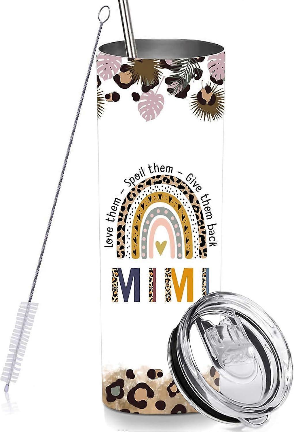 Presentes Mimi para a Avó dos Netos Copos Skinny com Tampas e Canudos, Copos de Viagem de Aço Inoxidável Isolados a Vácuo para o Dia das Mães 20 O