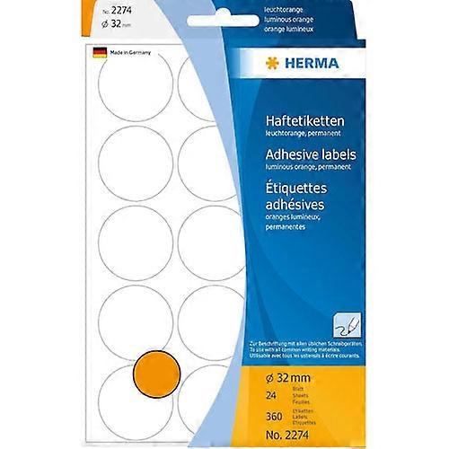 Herma Premium Quality Self-Adhesive Luminous Coloured Dot Labels (Orange)