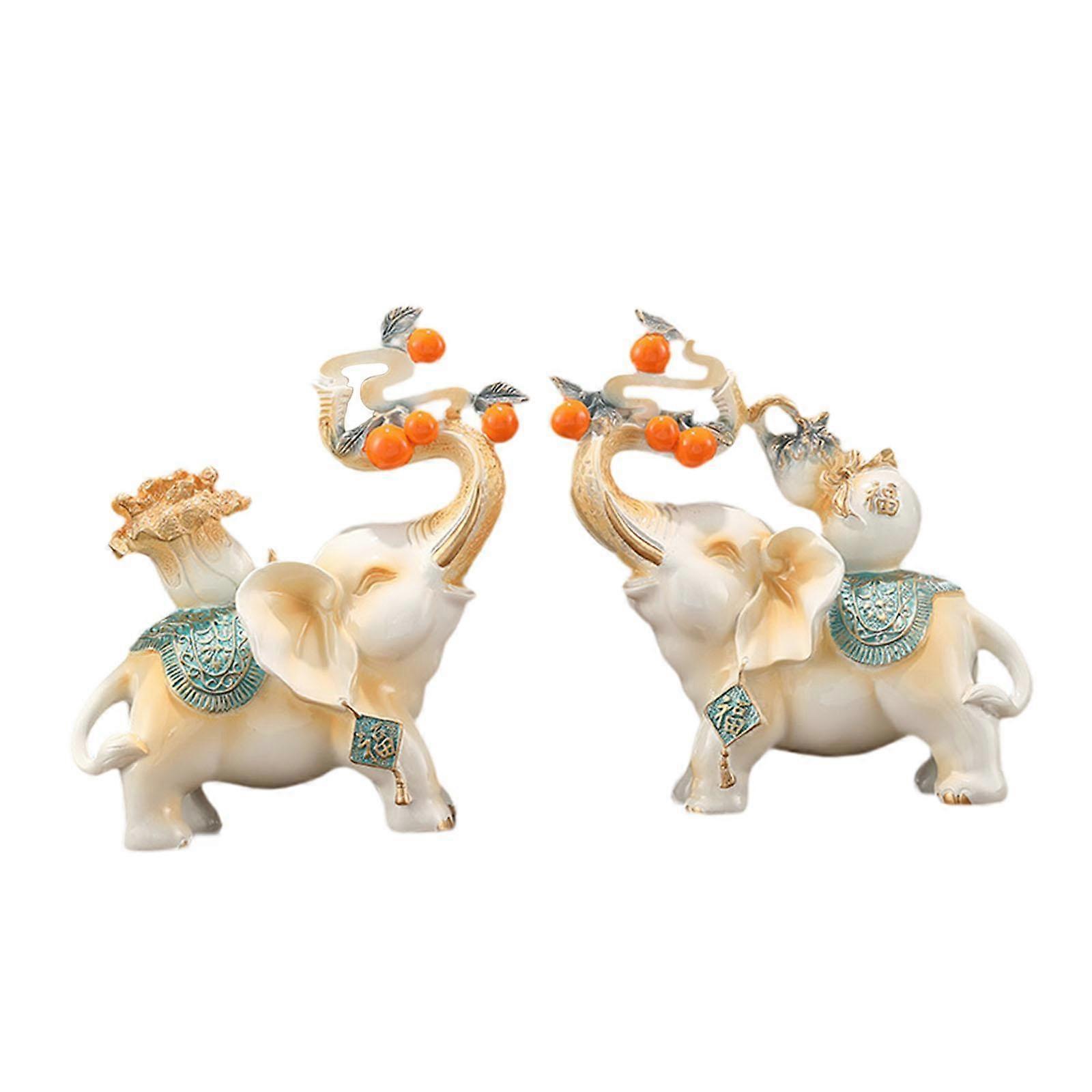 1 Pair Elephant Statues Fengshui Ornament Desk Collection for Weddings Party