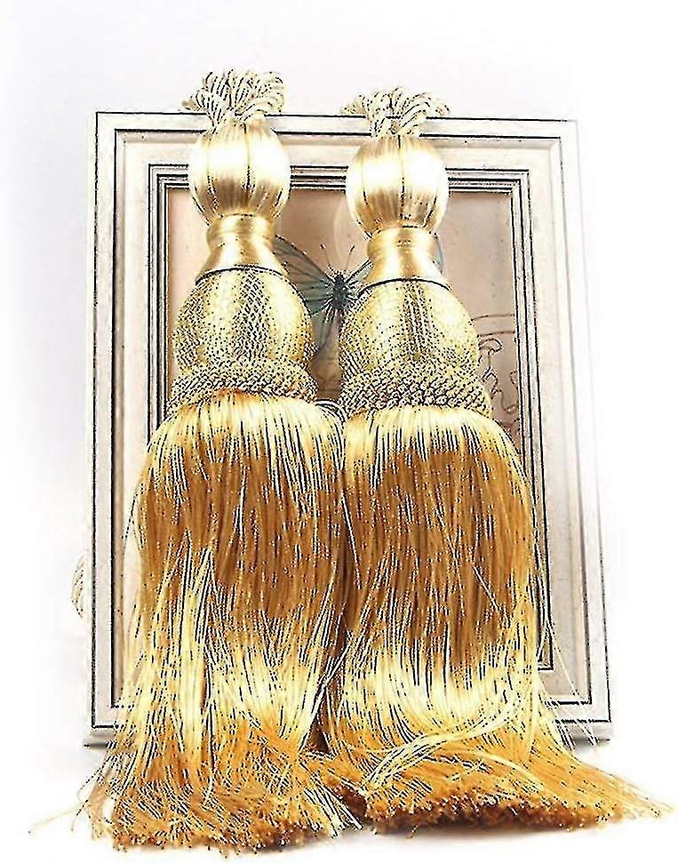 2024 New 1 Pair Tassels Curtain Tiebacks Home Decorative Window Drapery Ball Tassels Rope Holdbacks (Gold)