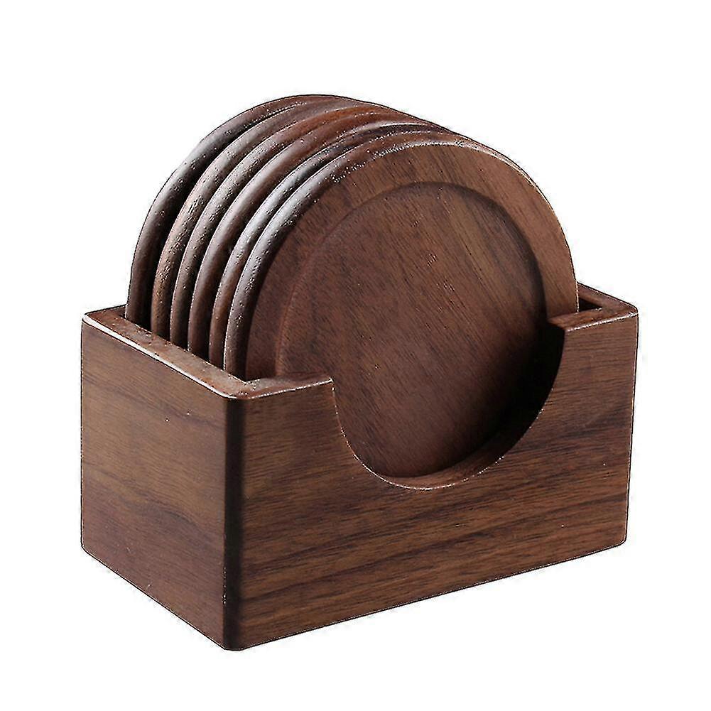Coaster Solid Wood Round Coaster Set Black Walnut Complete Set Of Six Pieces
