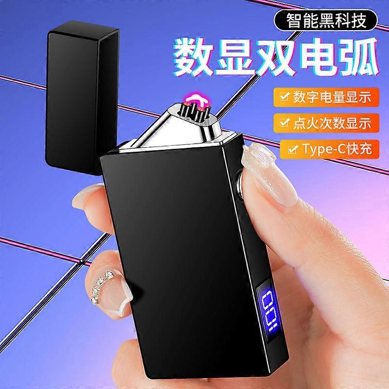 Customized Creative Double Arc Windproof Charging Lighter Type-C Intelligent Digital Display Power Quantity Cigarette Count Display Wholesale