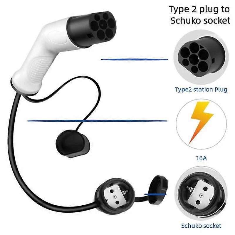 Type2 to Car power connector SCHUKO 16A Type 2 Male Plug to Schuko Socket EV Charging Adapter For Portable Electric Vehicle Charger