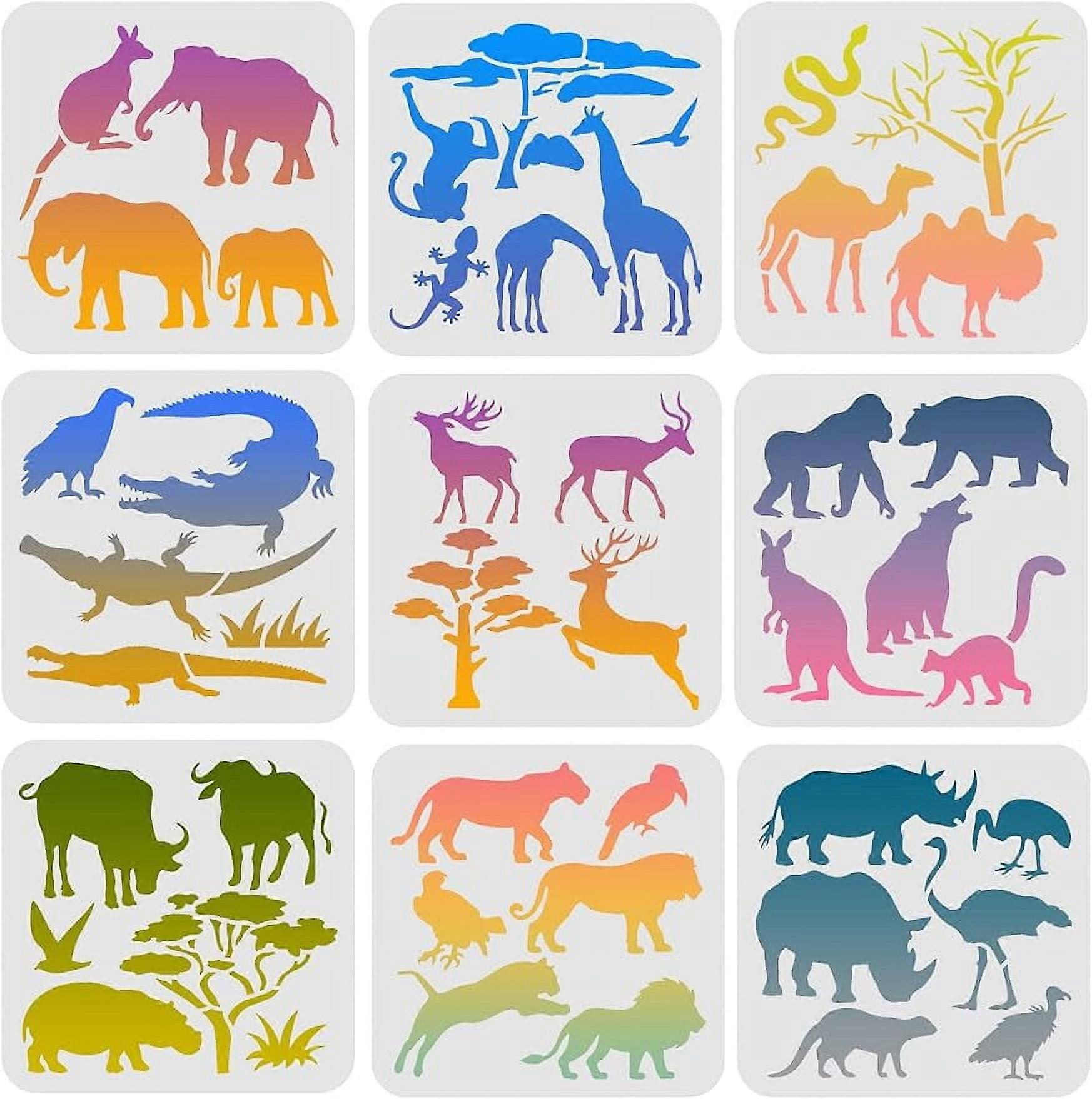 9Pcs Animals Stencils Template 7.9x7.9 inch Reusable Stencils