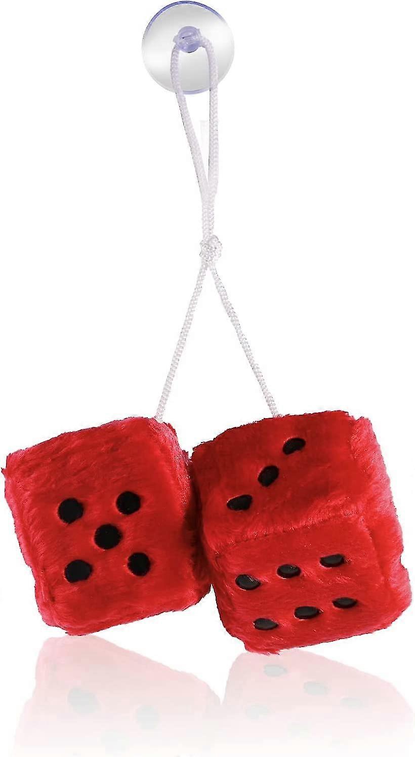 Hanging Dice, 3 Inch Pair Of Retro Square Mirror Hanging Couple Fuzzy Plush Dice With Dots For Car Interior Ornament Decoration (red)(1pcs)