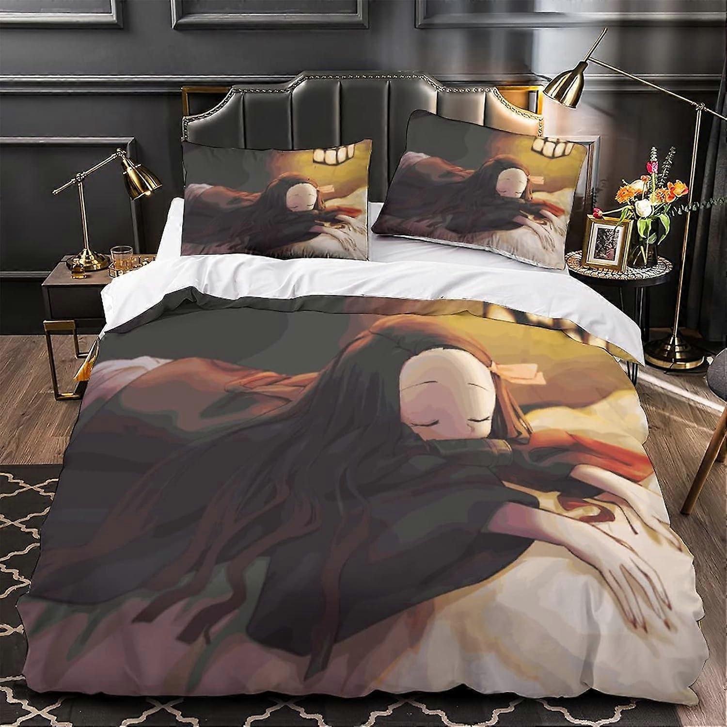 Kamado Nezuko Poszwa na kołdrę 3D Demon Slayer Drukowana pościel Łóżko Sleep Dziecko Dziecko Łóżko Łóżko Kołdra Poszewka Pościel Zestaw Pościeli