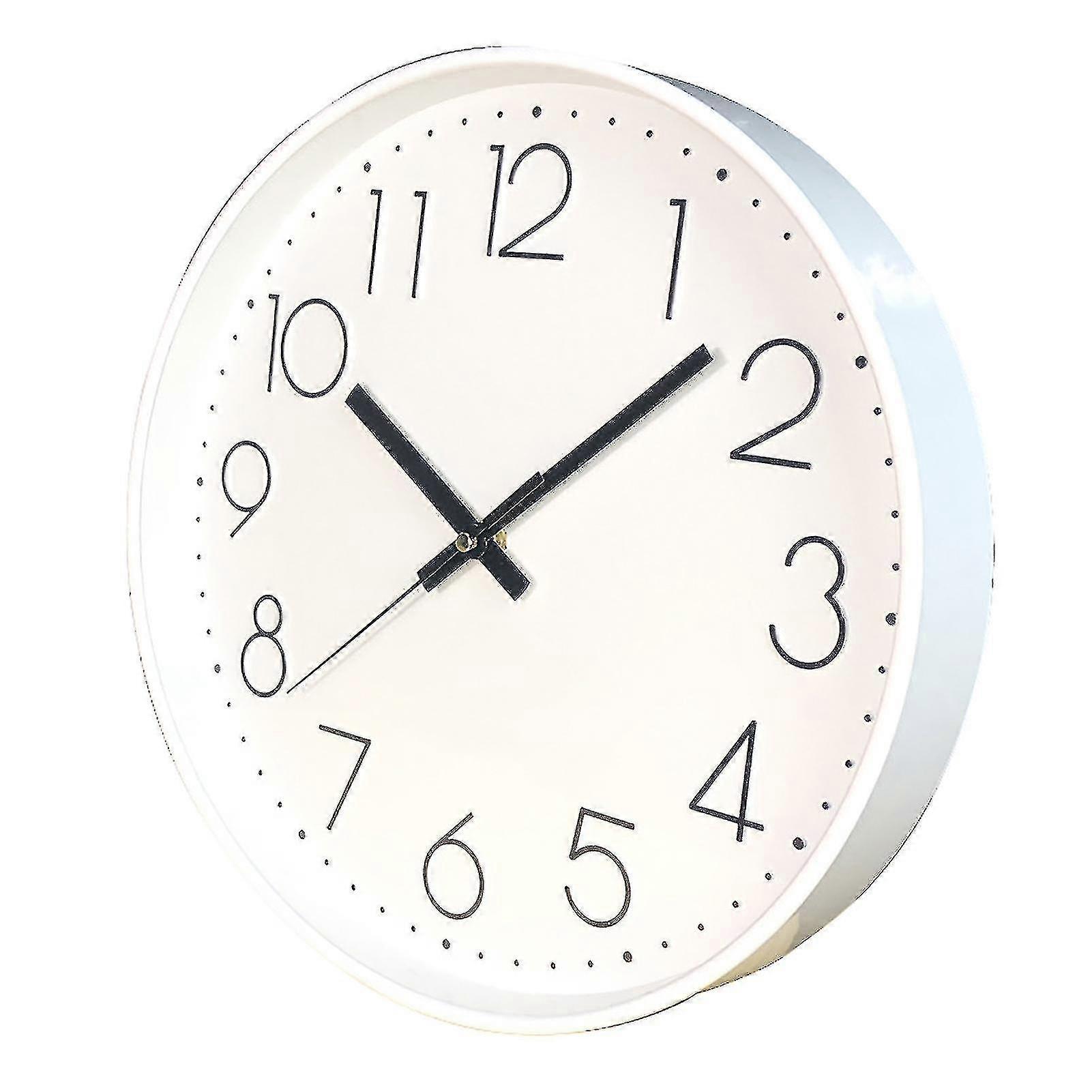 10 Inch Wall Clock Round Hanging Noiseless 3d Number Quartz ClockWhite