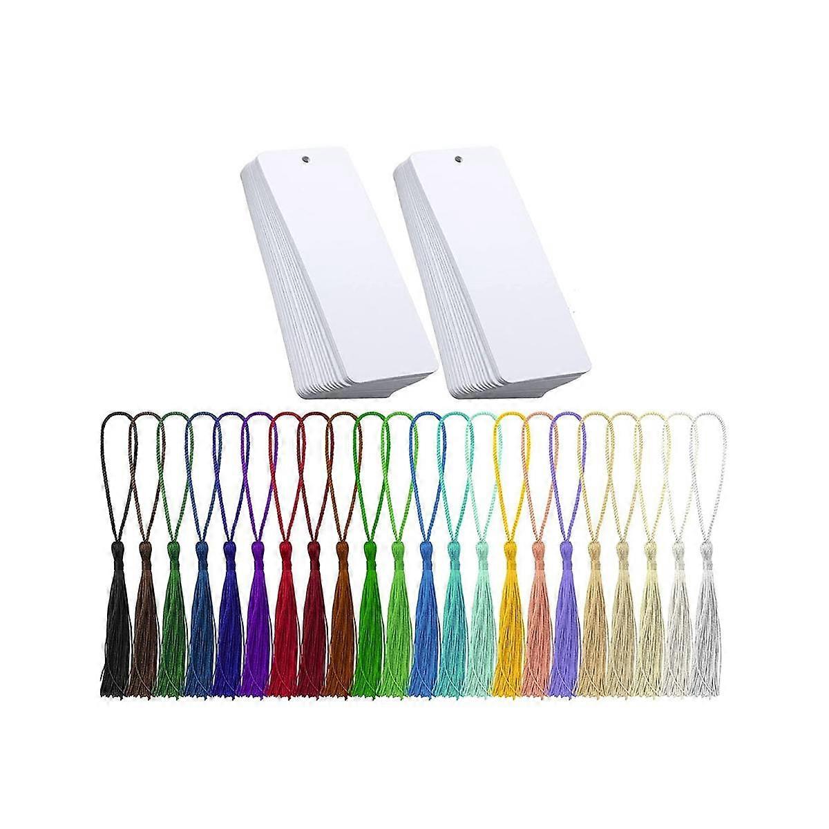 80 Pieces Blank Bookmarks Cardstock with 80 Pcs Colorful Tassels, Craft Paper Bookmarks for DIY Cla